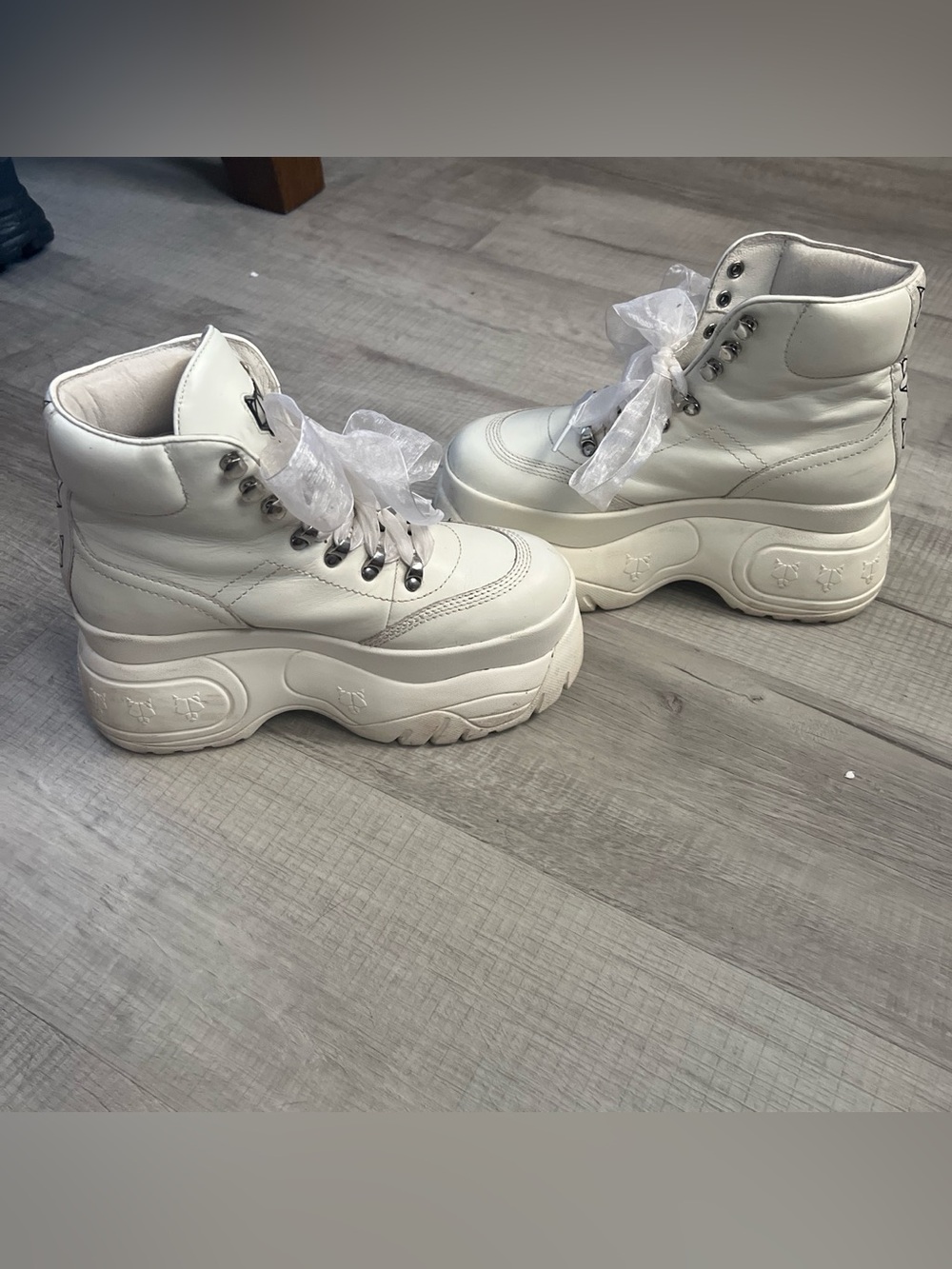 Naked Wolfe white spike Lace Up Platform Boots size 8.5